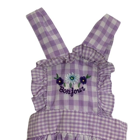 Vintage Baby Ruffle Bottom Romper Purple Gingham Sunsuit Floral Bon Jour - Picture 2 of 14